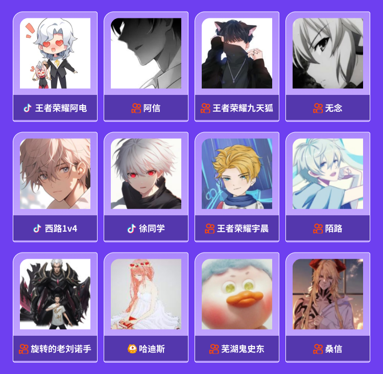 九天狐[白家]、阿信[白家]、无念·技术天花板、东祥（国服马超）、信桑（李信）、宇晨（国1马可）等